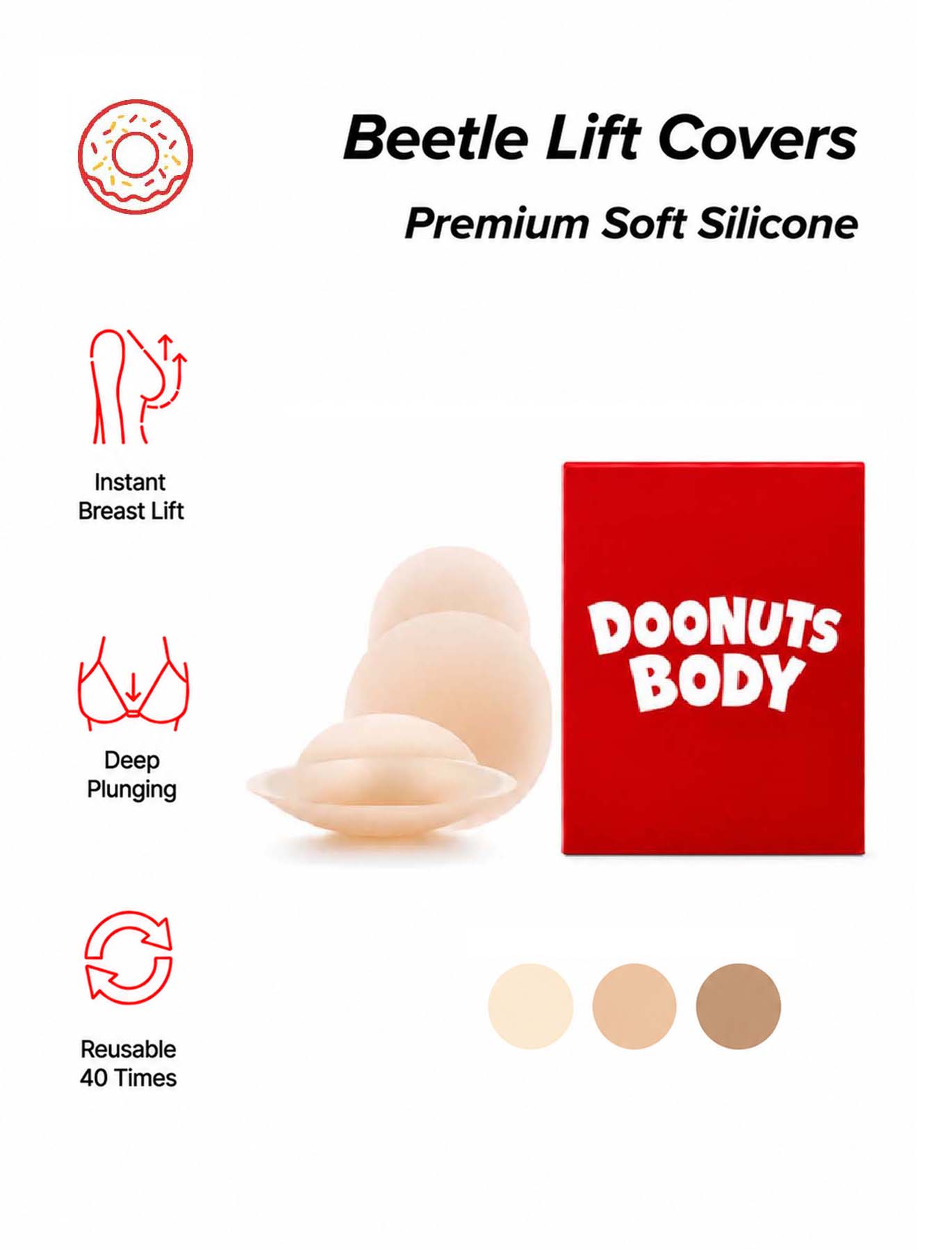 Push Up Bra Silicone - 두넛(DOONUTS) 투명 가슴 리프트 패치, 재사용